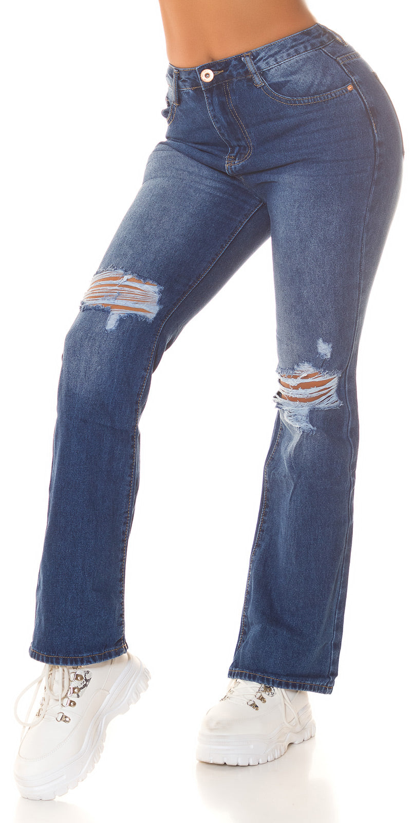 Seksowne jeansy Bootcut z wysokim stanem