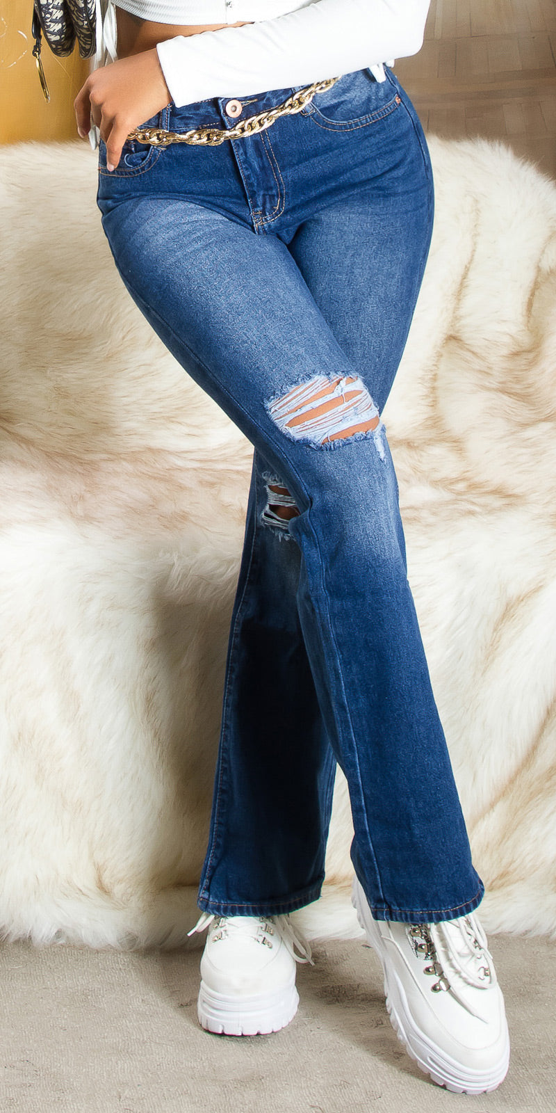 Seksowne jeansy Bootcut z wysokim stanem