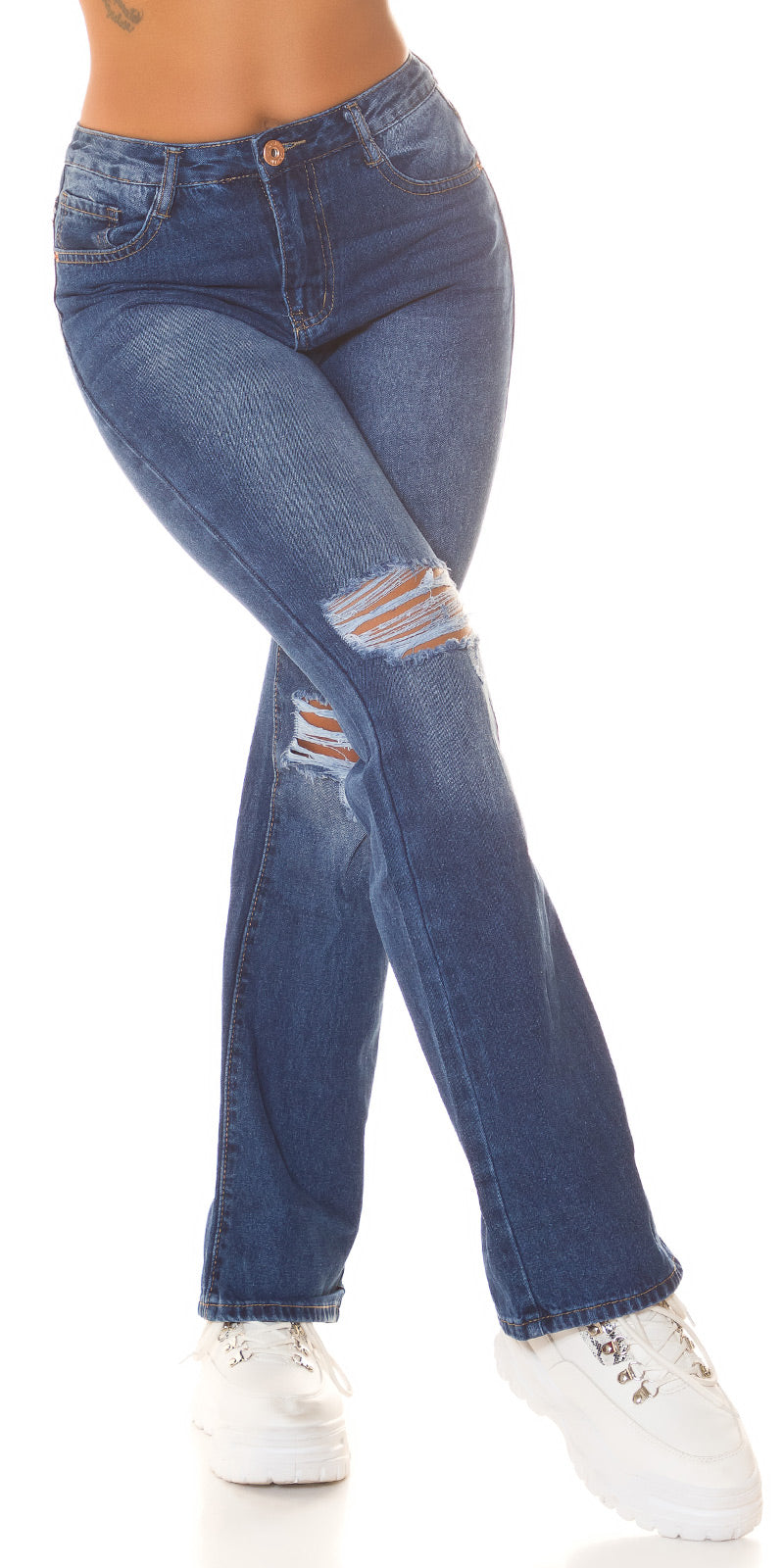 Seksowne jeansy Bootcut z wysokim stanem
