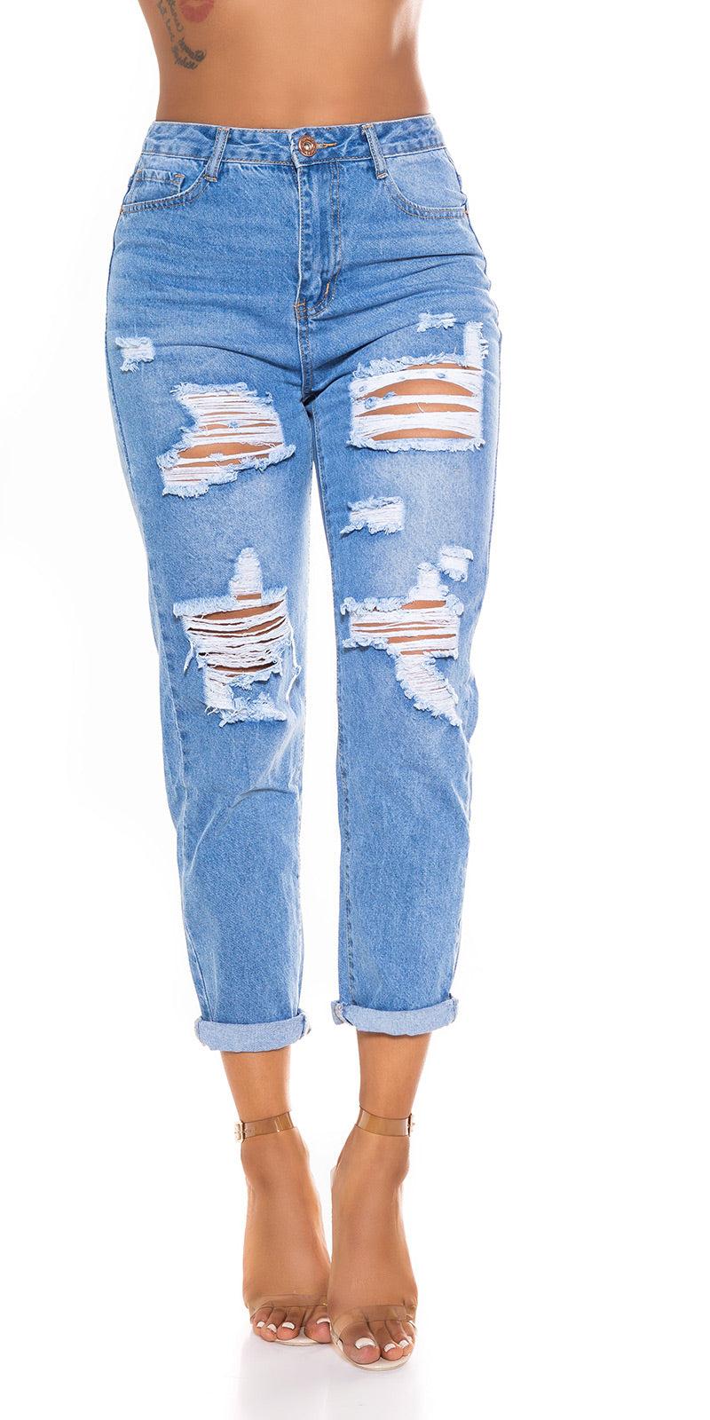 Modne jeansy Mom Jeans z wysokim stanem