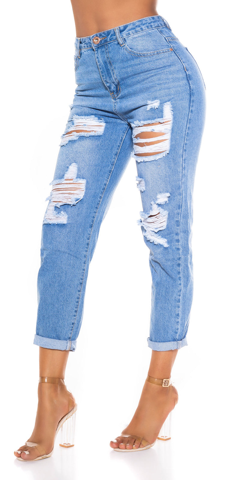 Modne jeansy Mom Jeans z wysokim stanem