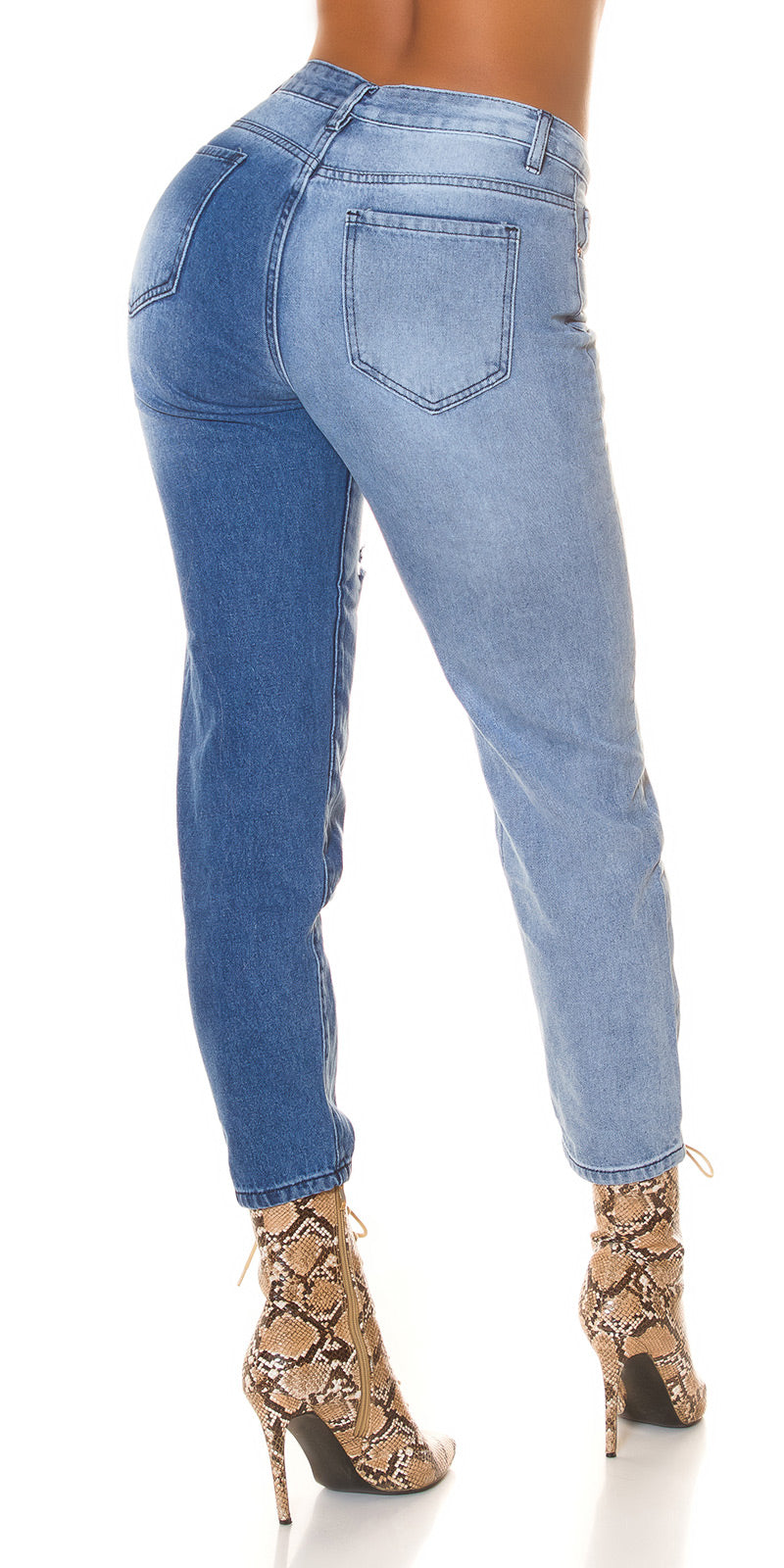 Seksowne dwukolorowe jeansy Mom Jeans z wysokim stanem - Used Look