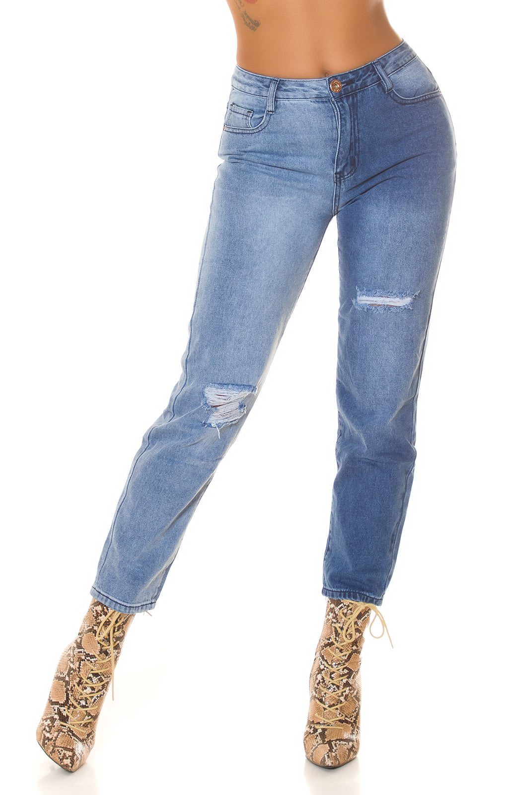 Seksowne dwukolorowe jeansy Mom Jeans z wysokim stanem - Used Look