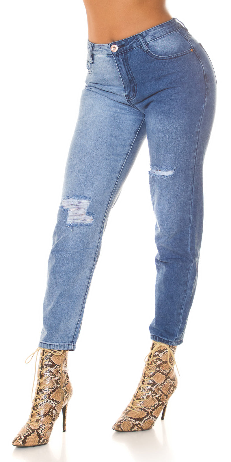 Seksowne dwukolorowe jeansy Mom Jeans z wysokim stanem - Used Look