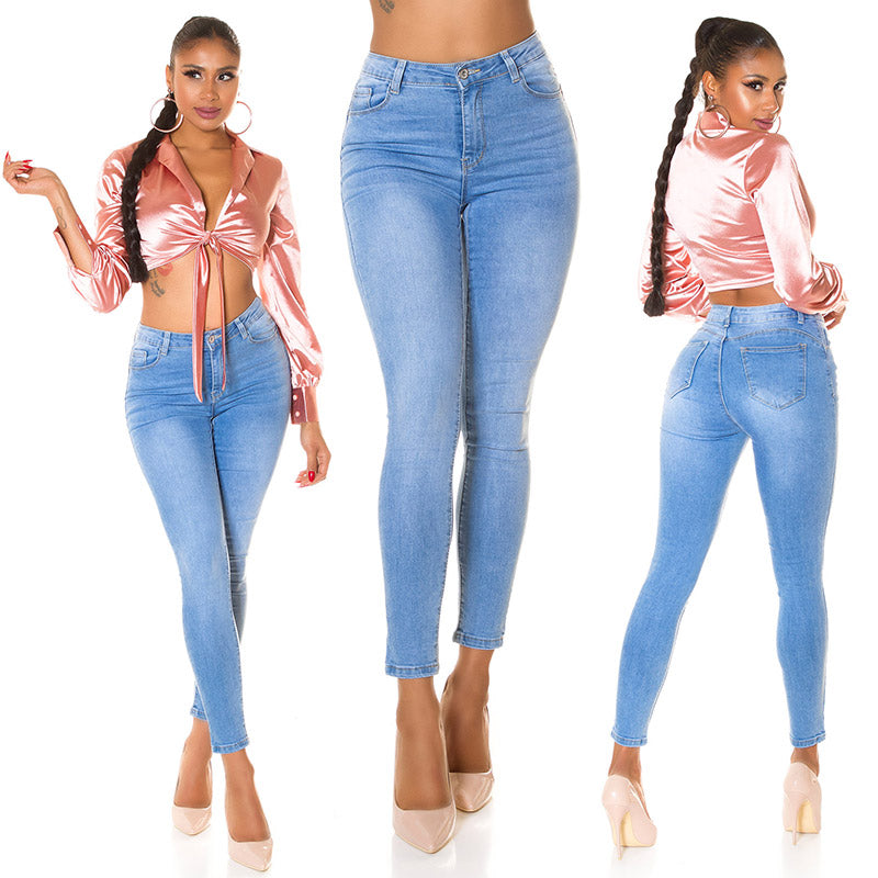 Modne jeansy skinny z podstawowym stanem push up