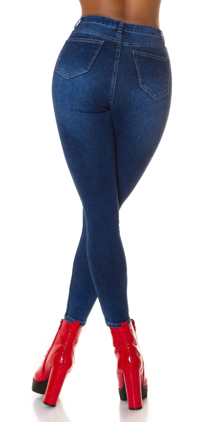 Seksowne jeansy skinny z wysokim stanem i 5 guzikami