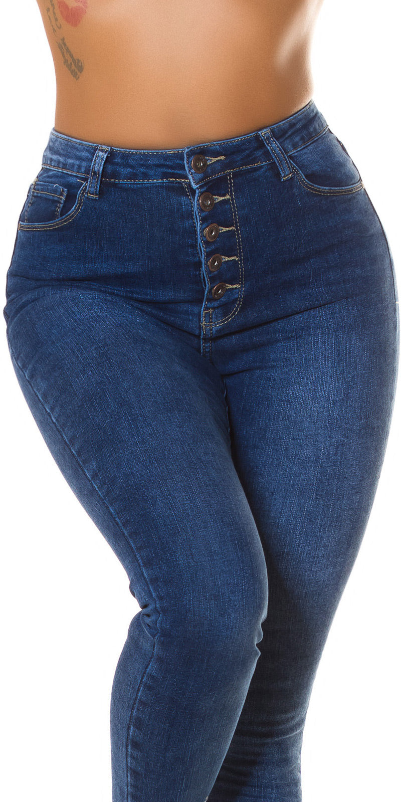 Seksowne jeansy skinny z wysokim stanem i 5 guzikami
