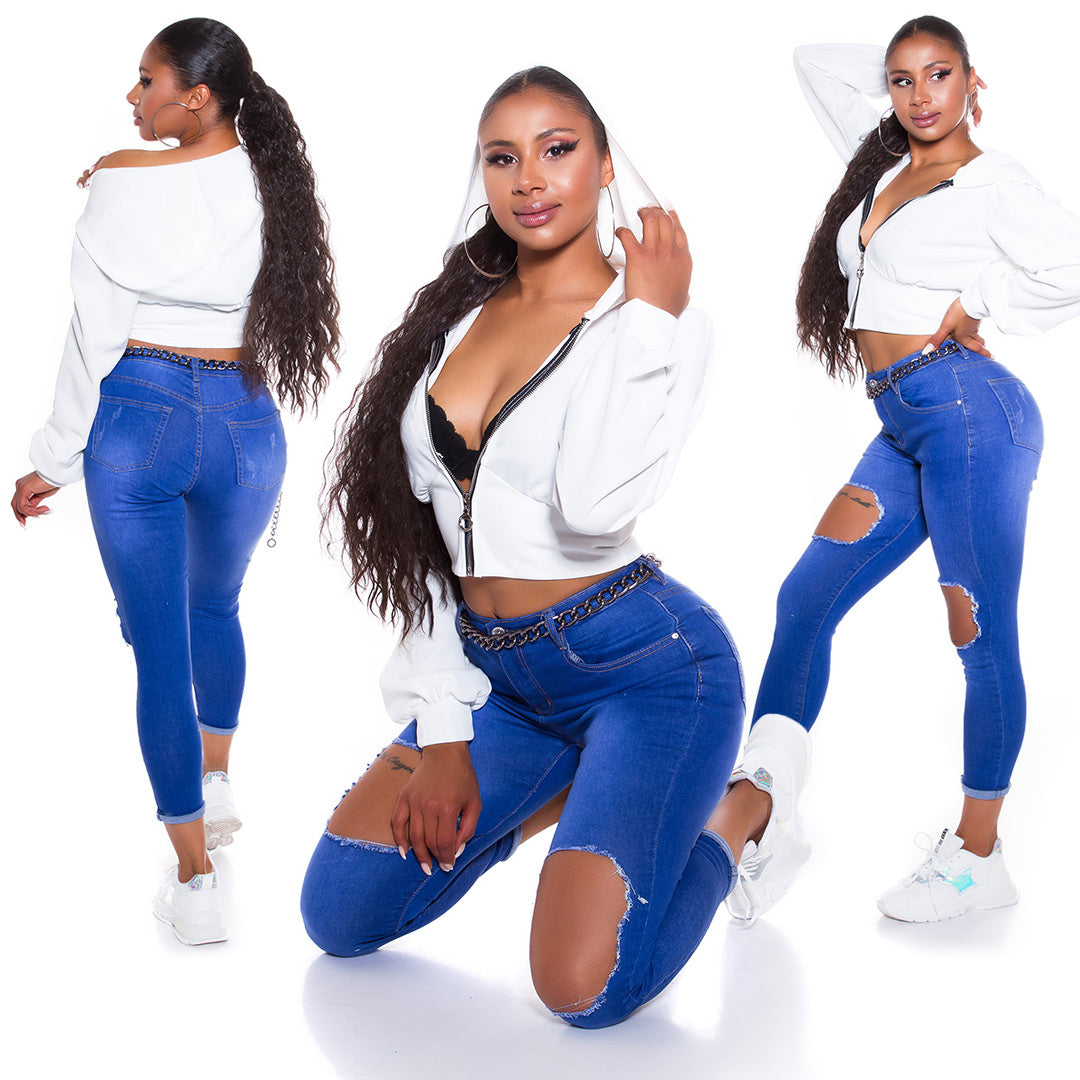 Seksowne jeansy Skinny Fit z wycięciami