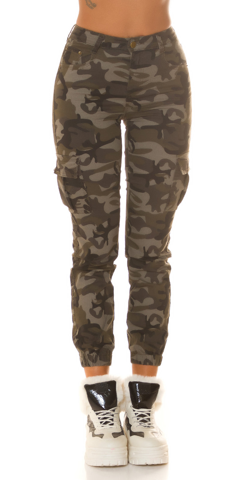 Seksowne dżinsy cargo z wysokim stanem "Army Look"