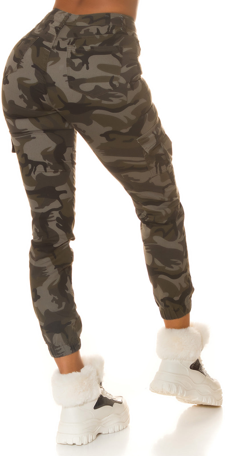 Seksowne dżinsy cargo z wysokim stanem "Army Look"