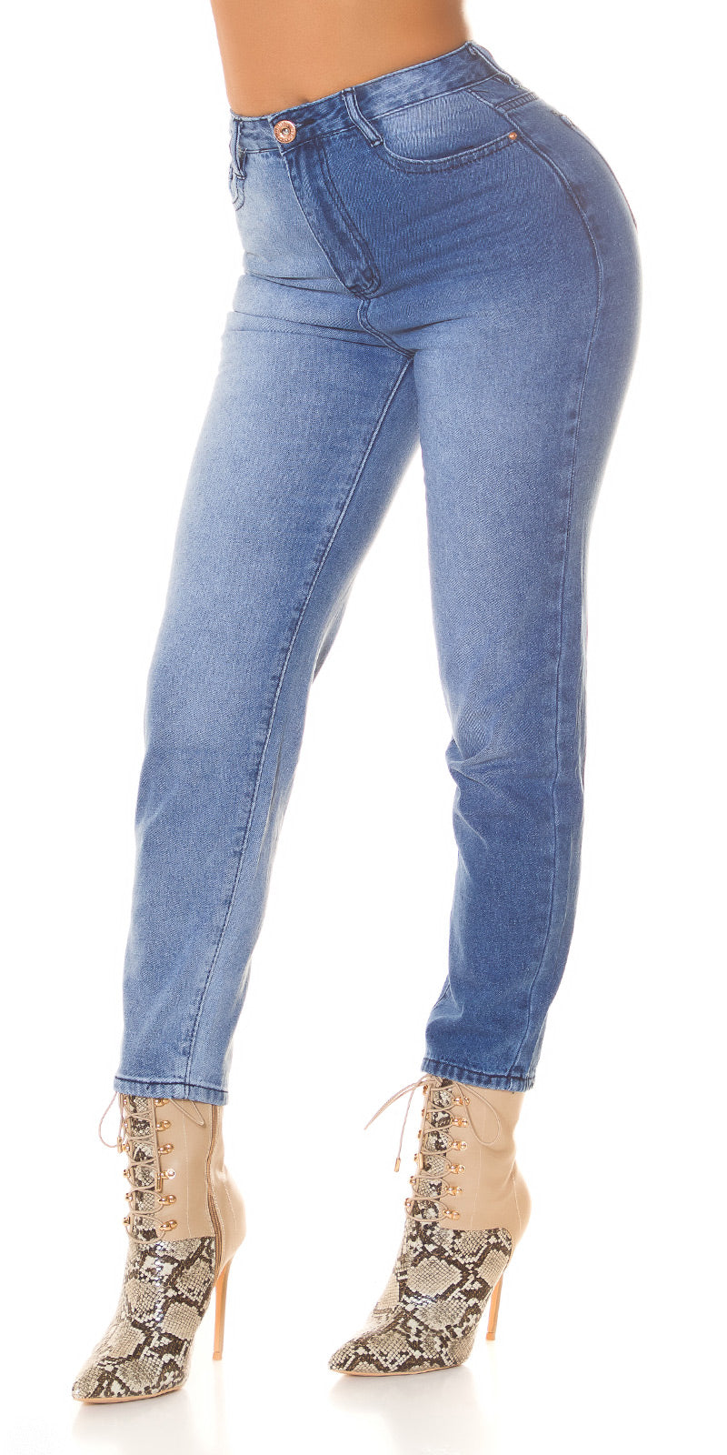Seksowne dwukolorowe jeansy Mom Jeans z wysokim stanem