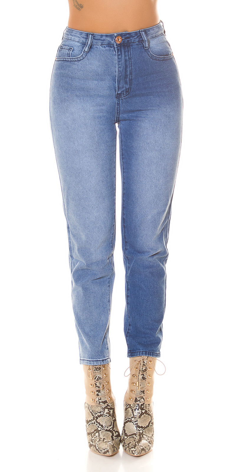 Seksowne dwukolorowe jeansy Mom Jeans z wysokim stanem
