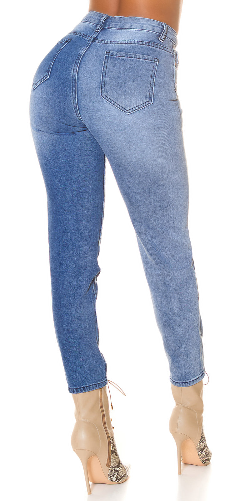 Seksowne dwukolorowe jeansy Mom Jeans z wysokim stanem