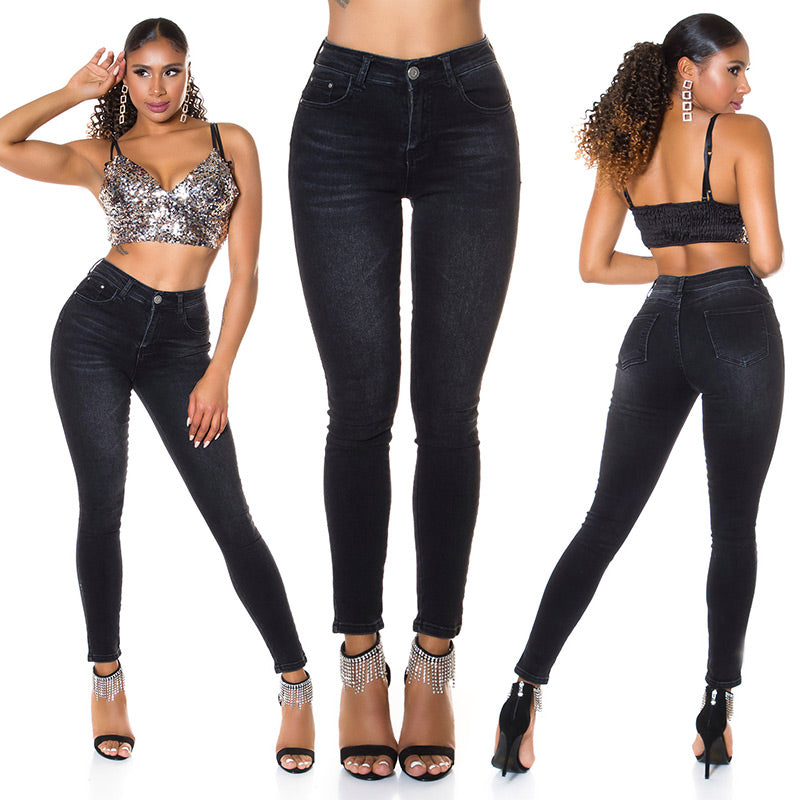 Seksowne jeansy Skinny Jeans push up z ciemnego denimu