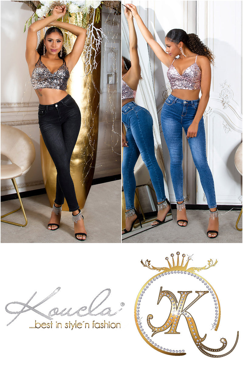Seksowne jeansy Skinny Jeans push up z ciemnego denimu