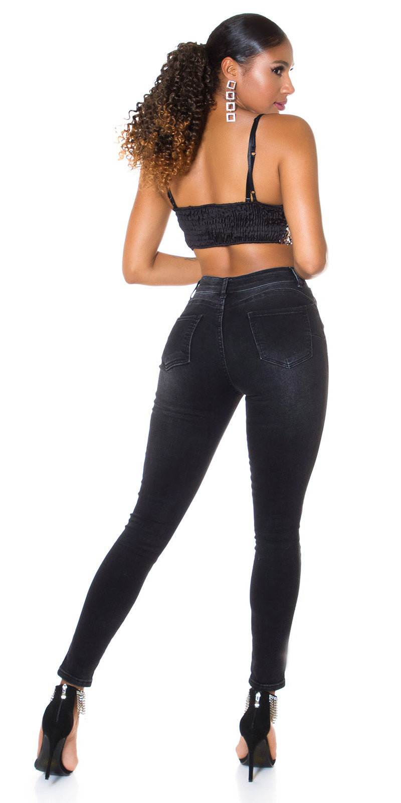 Seksowne jeansy Skinny Jeans push up z ciemnego denimu