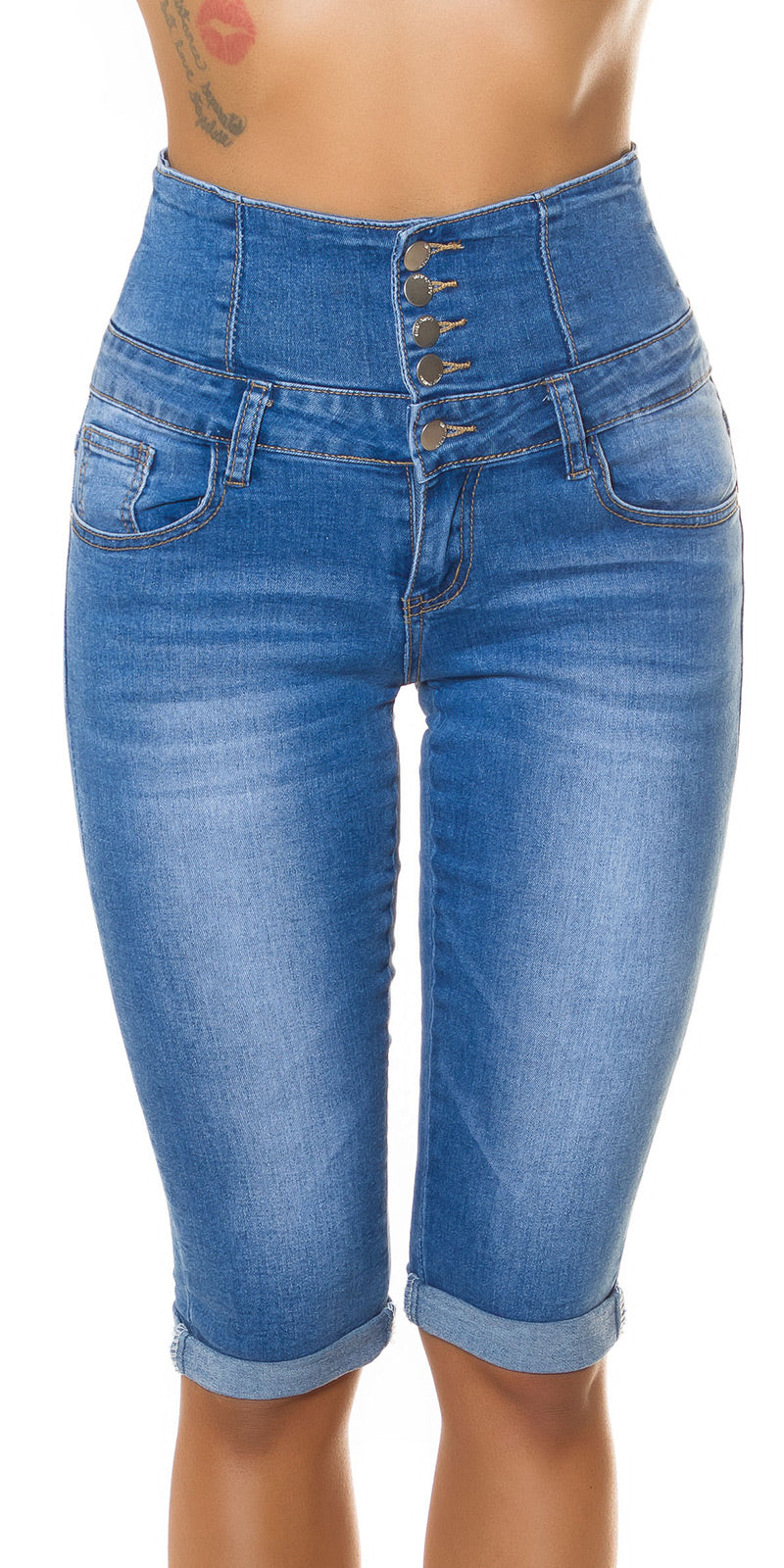 Seksowne jeansy capri z wysokim stanem