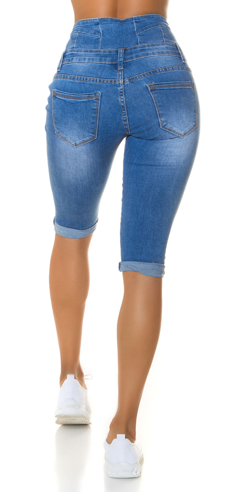 Seksowne jeansy capri z wysokim stanem