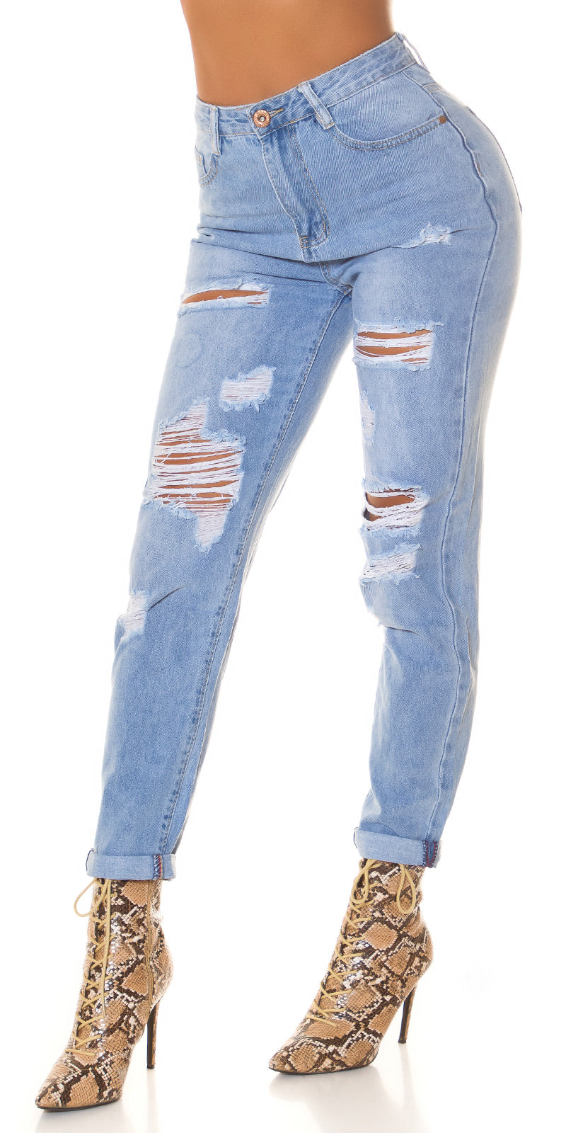 Seksowne jeansy Mom Jeans z wysokim stanem w kolekcji Used Look