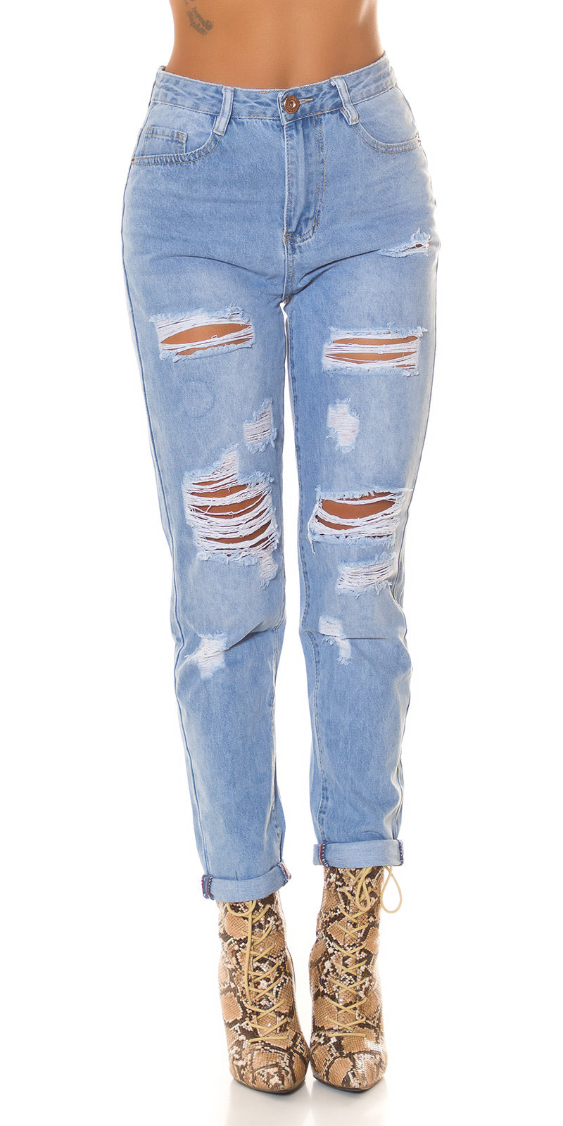 Seksowne jeansy Mom Jeans z wysokim stanem w kolekcji Used Look