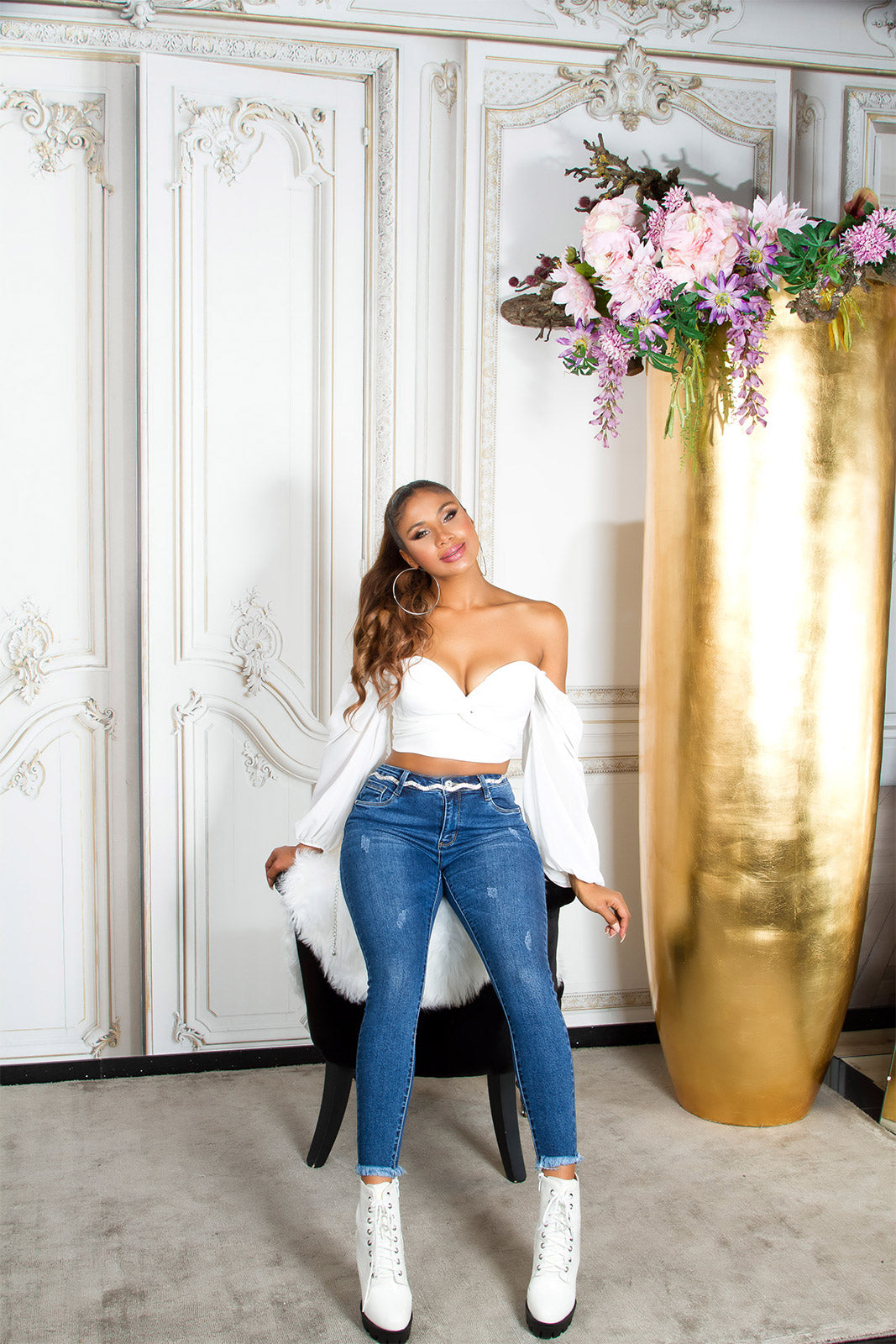 Seksowne jeansy Skinny Shaping Jeans z rozdartym szwem