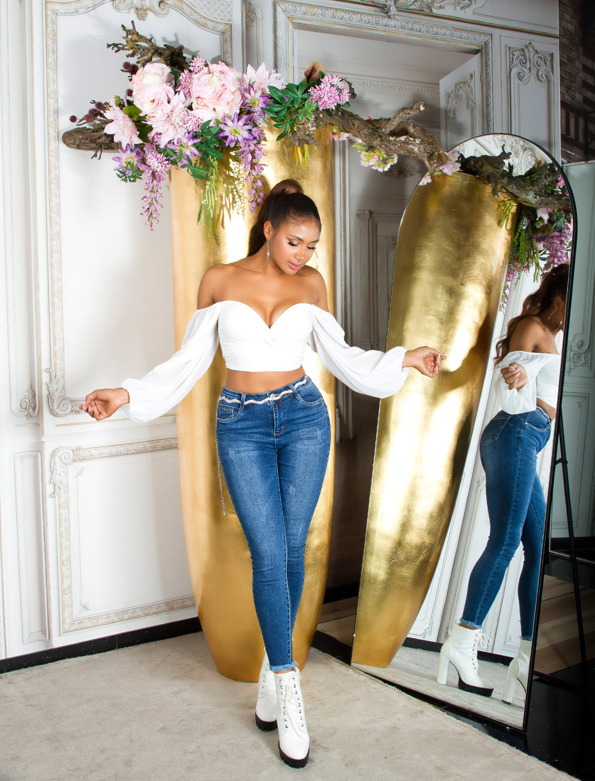Seksowne jeansy Skinny Shaping Jeans z rozdartym szwem