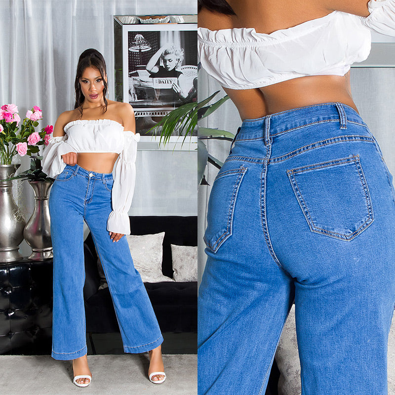 Seksowne jeansy z szeroką nogawką i wysokim stanem Musthave Basic Jeans