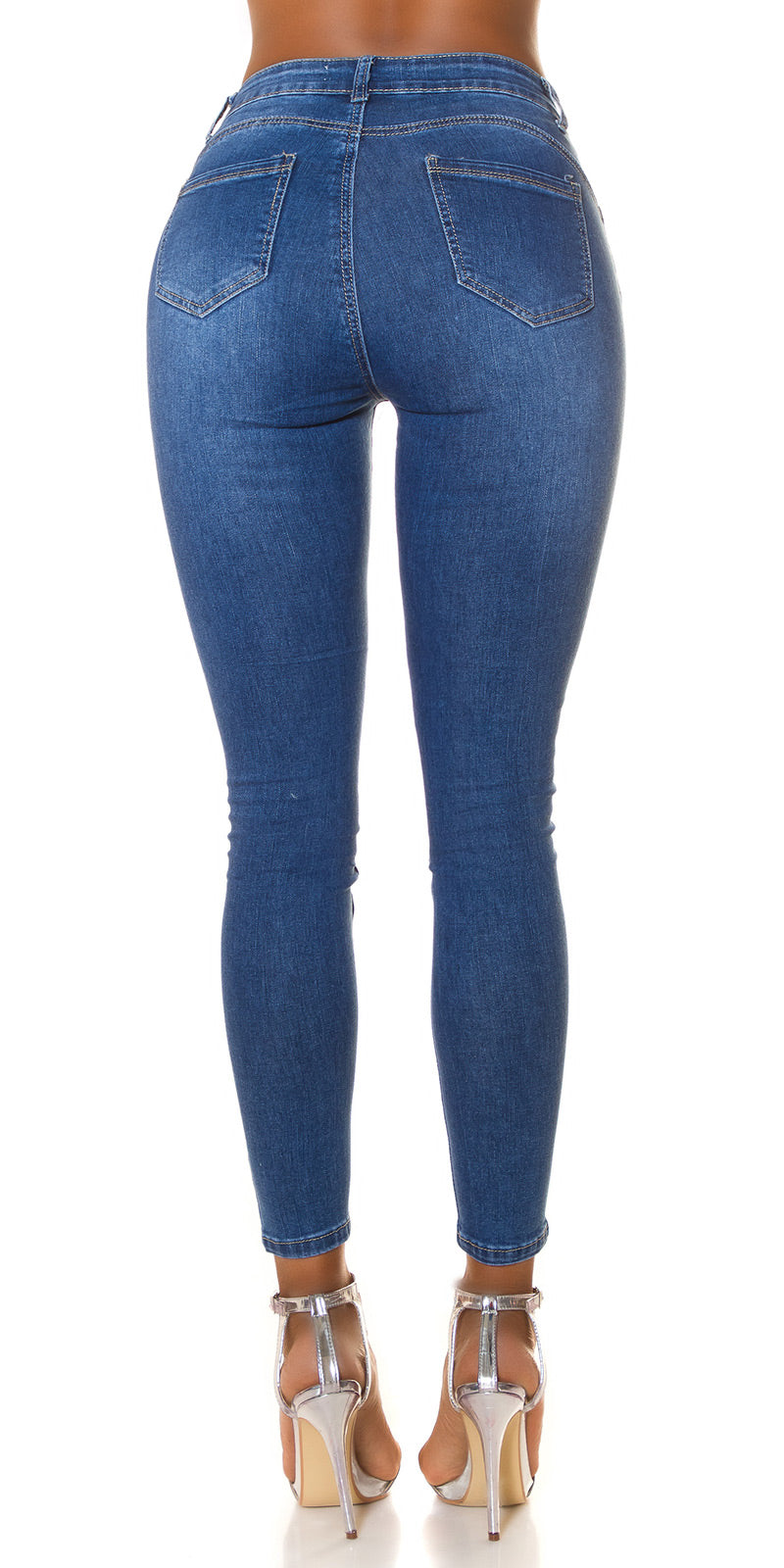Seksowne jeansy skinny z wysokim stanem i dżetami