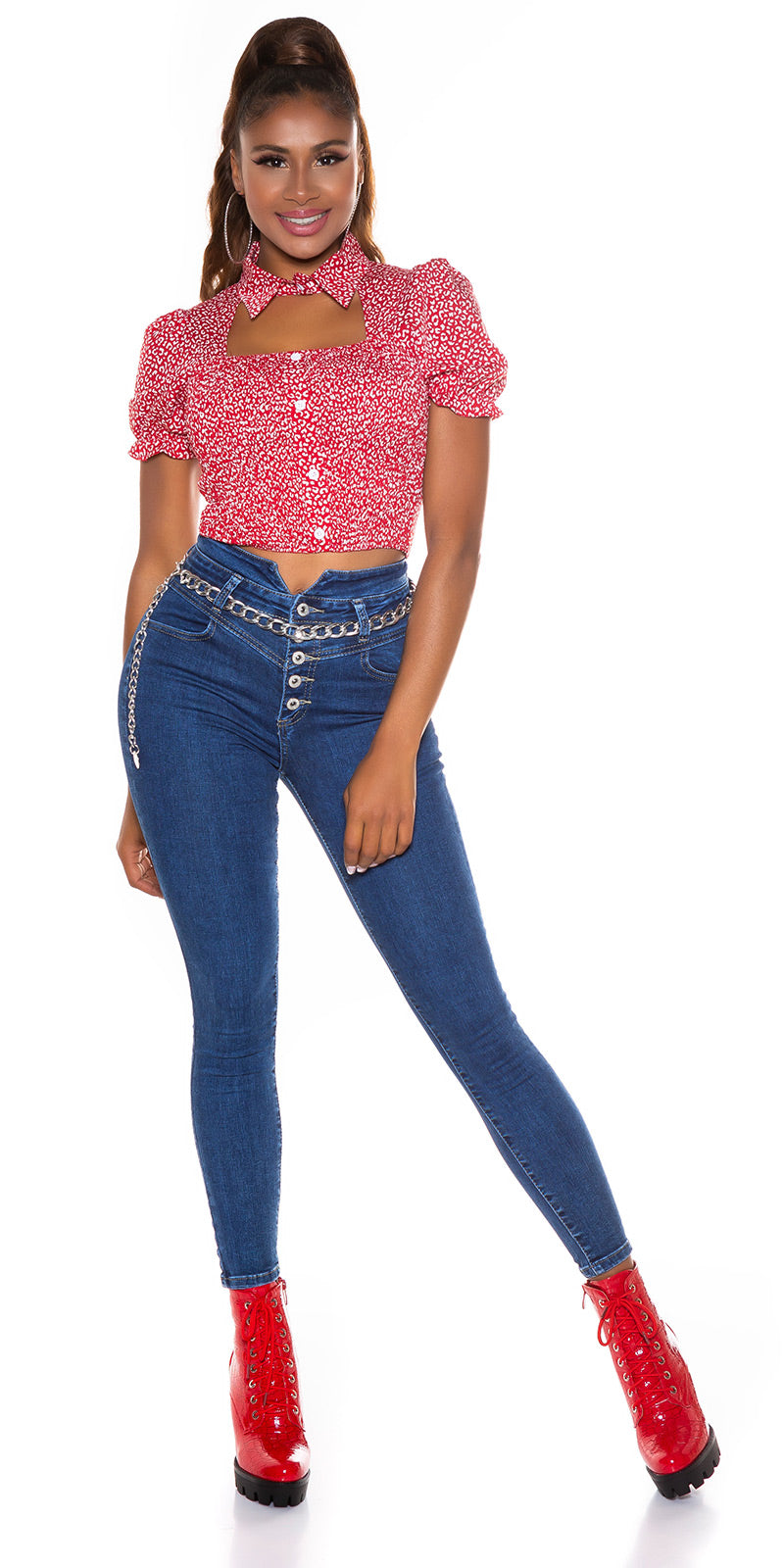 Seksowne jeansy skinny z wysoką talią