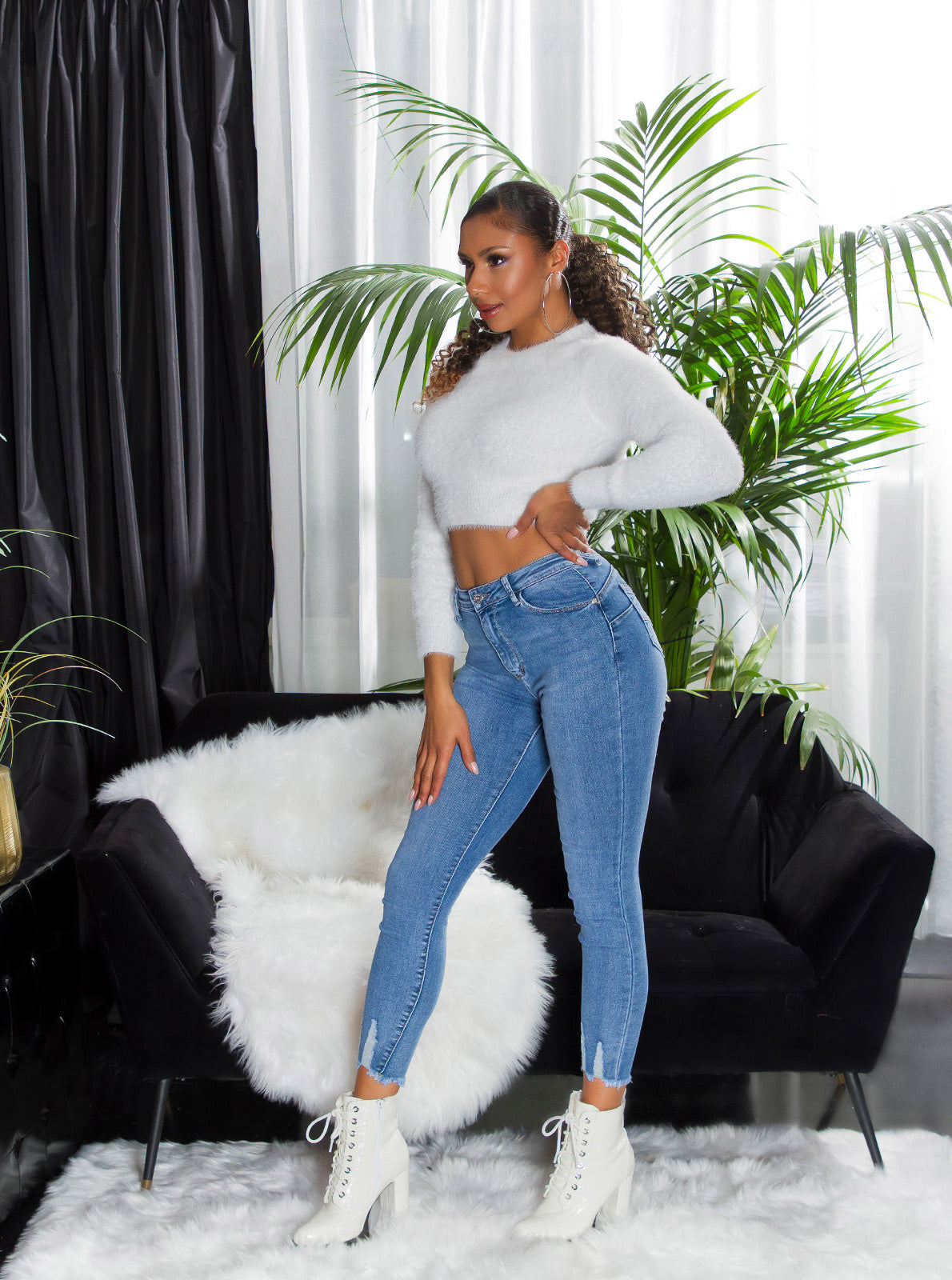 Seksowne jeansy skinny z wysokim stanem