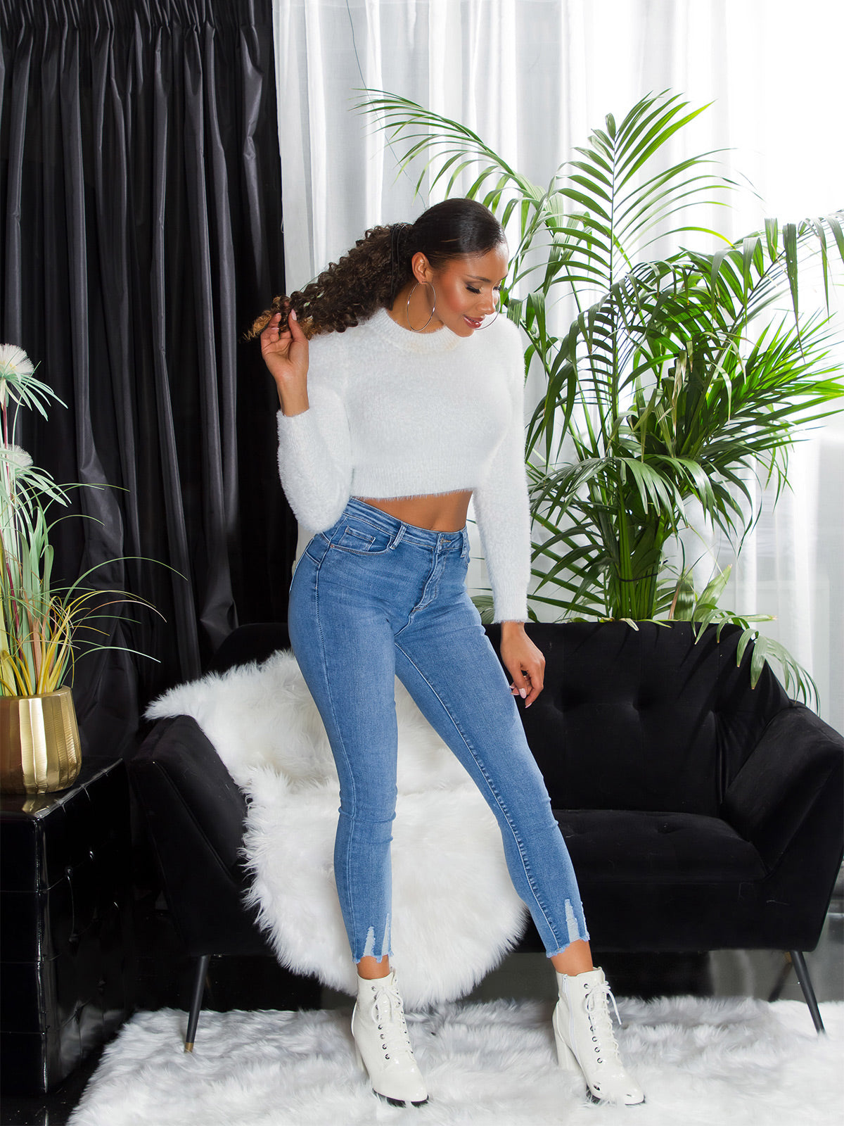 Seksowne jeansy skinny z wysokim stanem