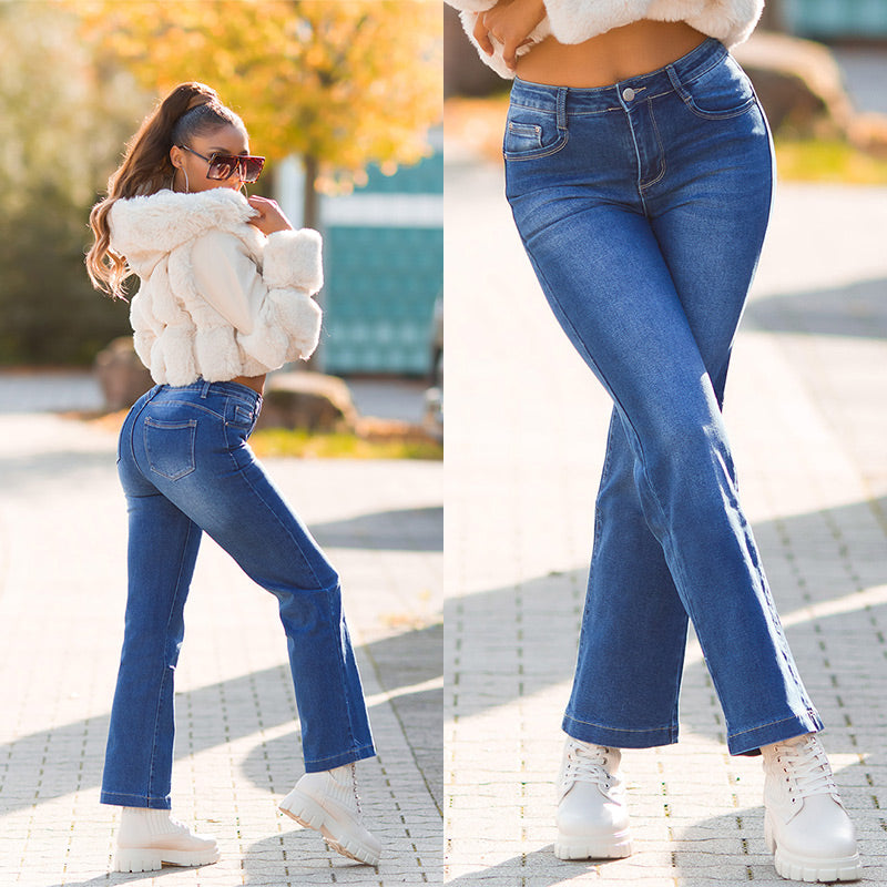 Seksowne "idealnie niebieskie" dżinsy Bootcut