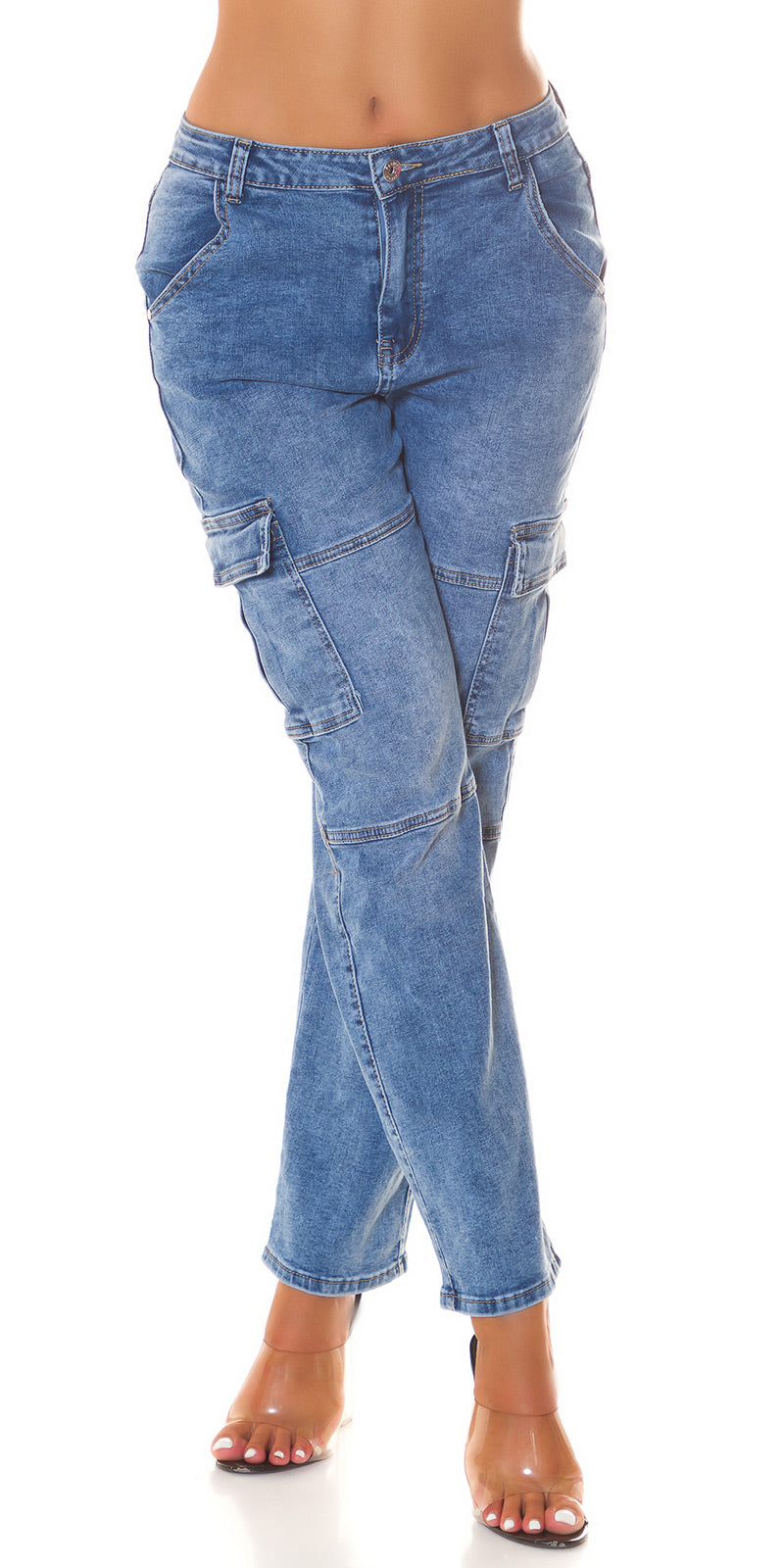 Modne jeansy cargo z niską talią