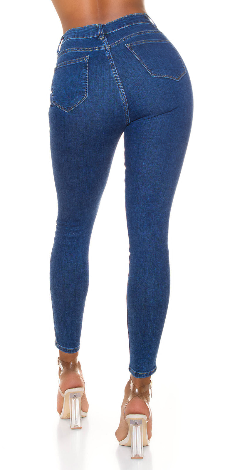 Seksowne jeansy skinny z wysoką talią i otwartym rzędem guzików