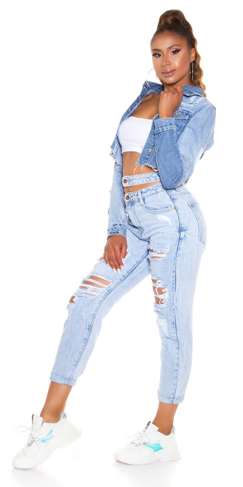 Seksowne jeansy Mom Fit z podwójną talią