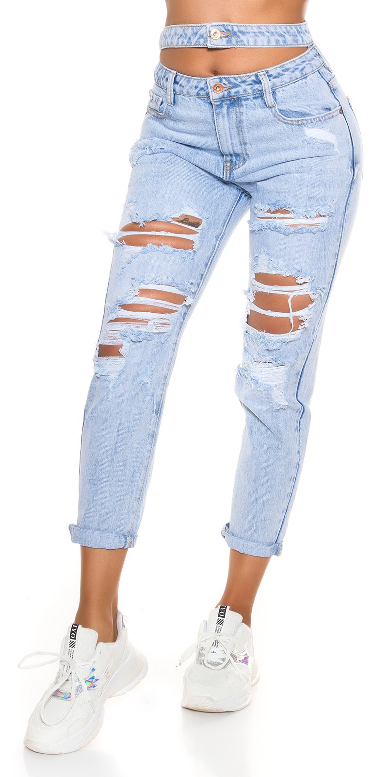 Seksowne jeansy Mom Fit z podwójną talią