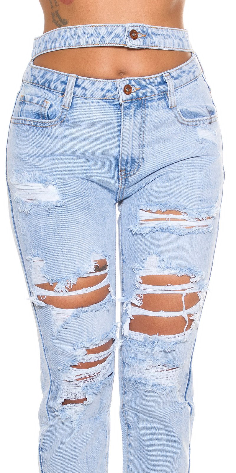 Seksowne jeansy Mom Fit z podwójną talią