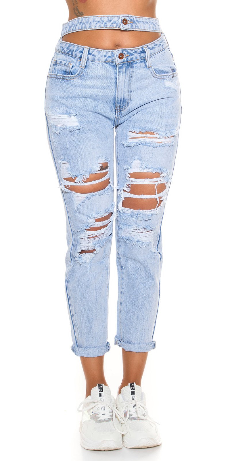 Seksowne jeansy Mom Fit z podwójną talią