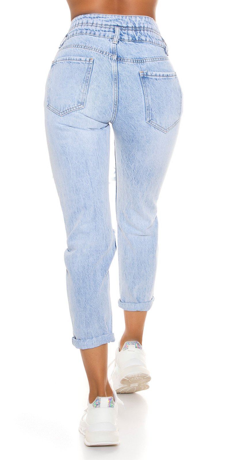 Seksowne jeansy Mom Fit z podwójną talią