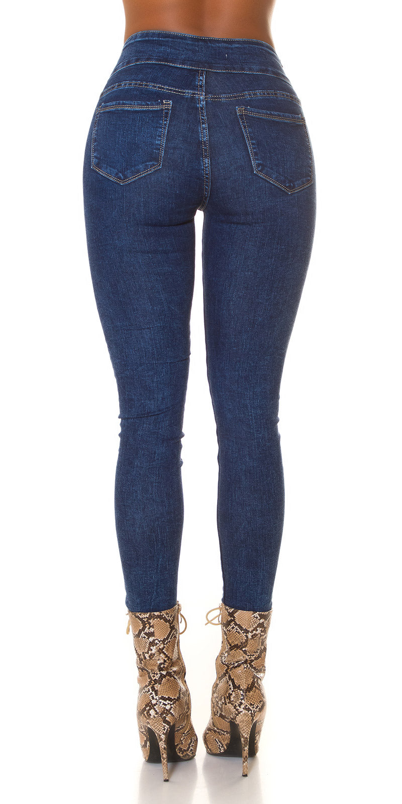 Seksowne jeansy z wysokim stanem z ciemnego denimu