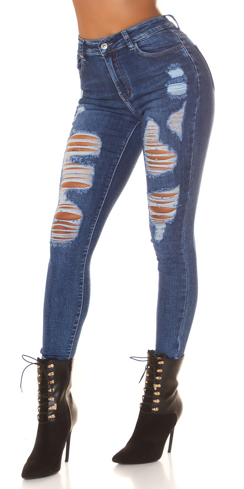 Seksowne jeansy skinny z wysokim stanem, ciemny denim