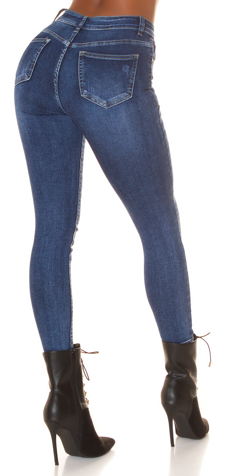 Seksowne jeansy skinny z wysokim stanem, ciemny denim