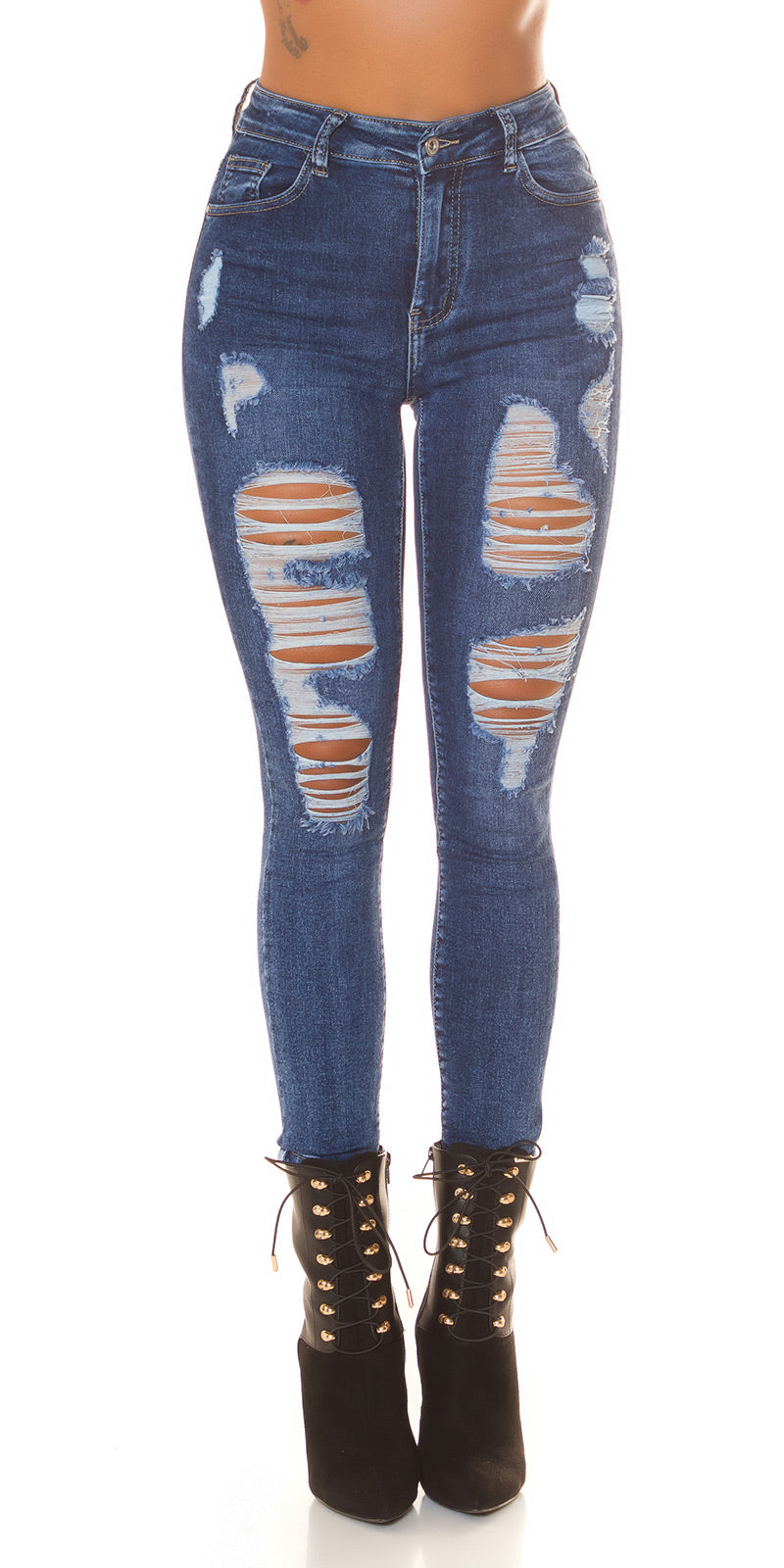 Seksowne jeansy skinny z wysokim stanem, ciemny denim