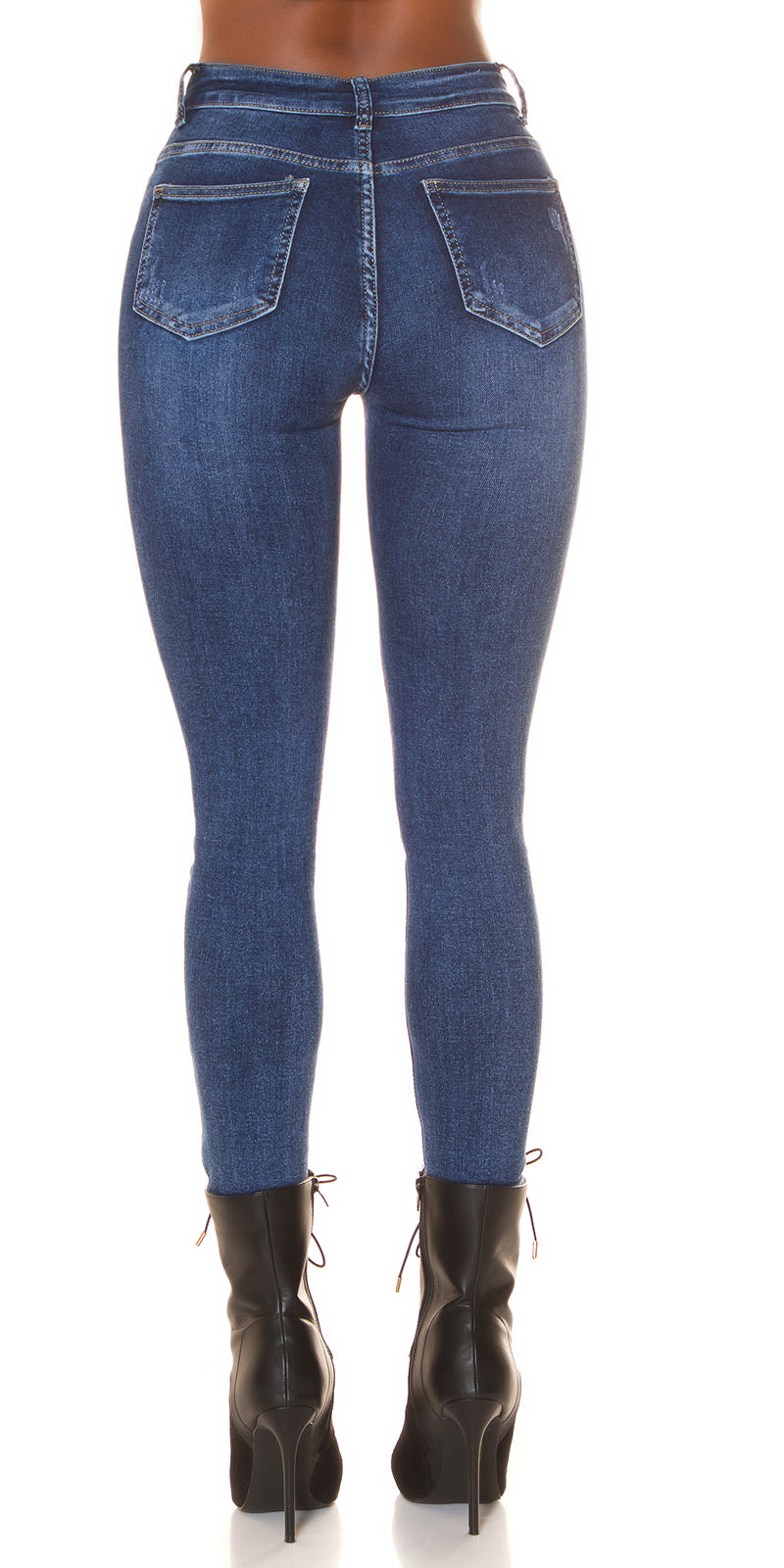 Seksowne jeansy skinny z wysokim stanem, ciemny denim