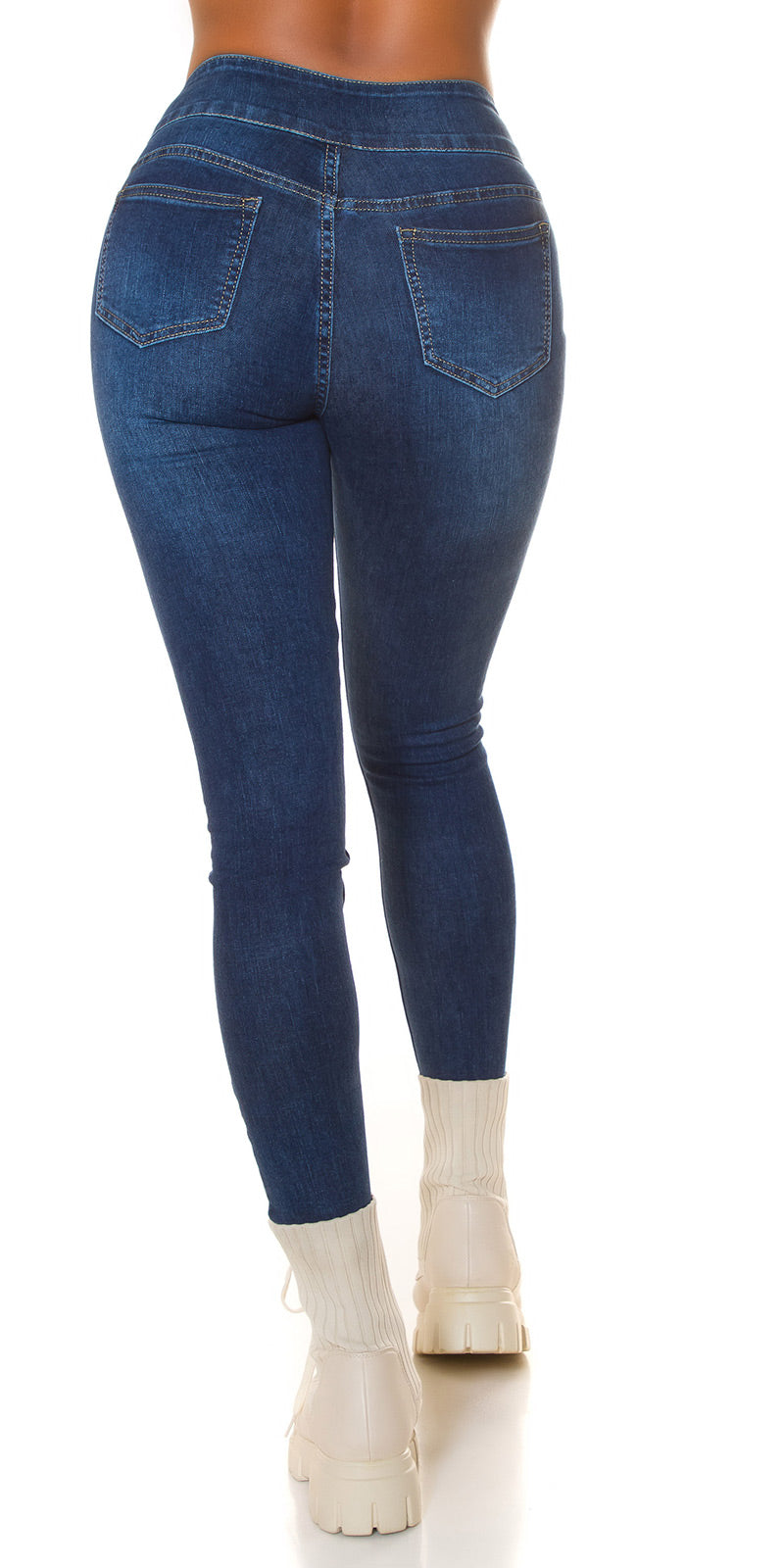 Modne jeansy skinny z wysokim stanem i łańcuszkiem