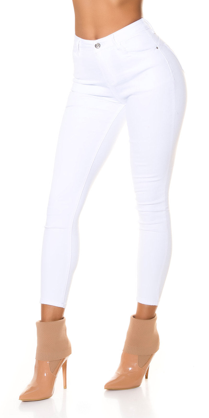 Białe jeansy skinny z wysokim stanem push up