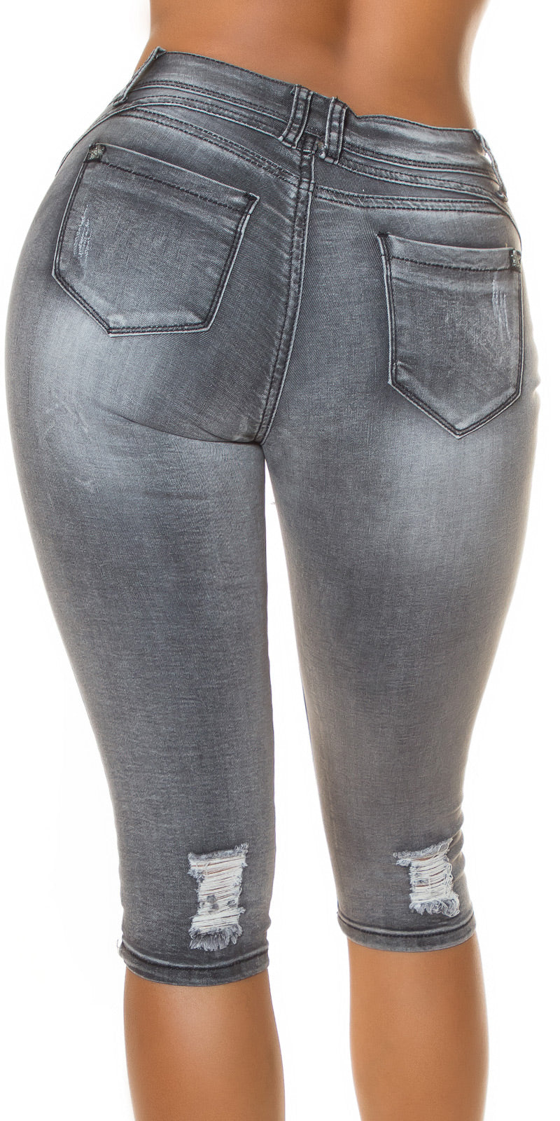 Seksowne jeansy Capri w stylu used look