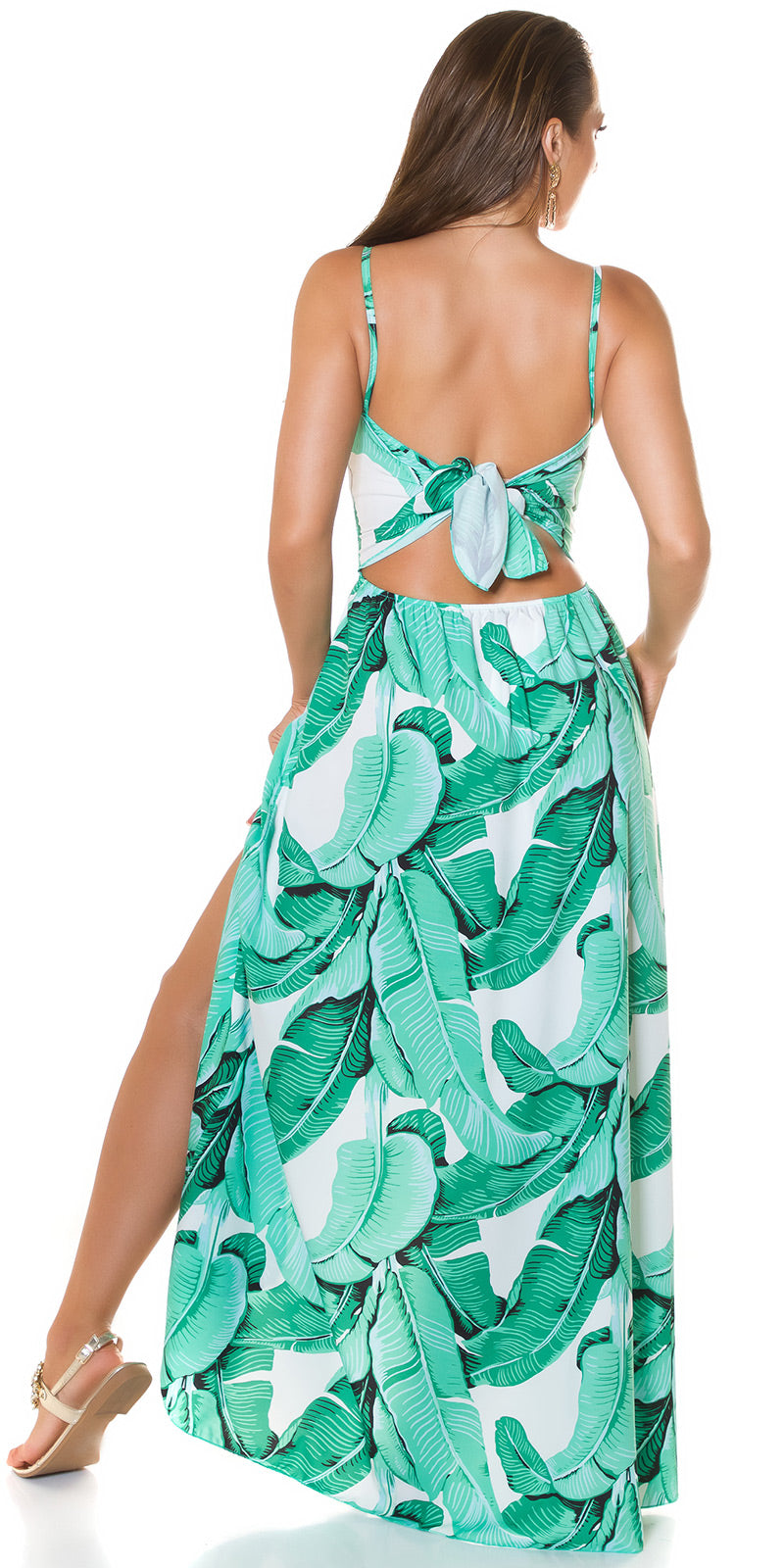 Seksowna letnia sukienka Maxidress z rozcięciem na nogawce XL
