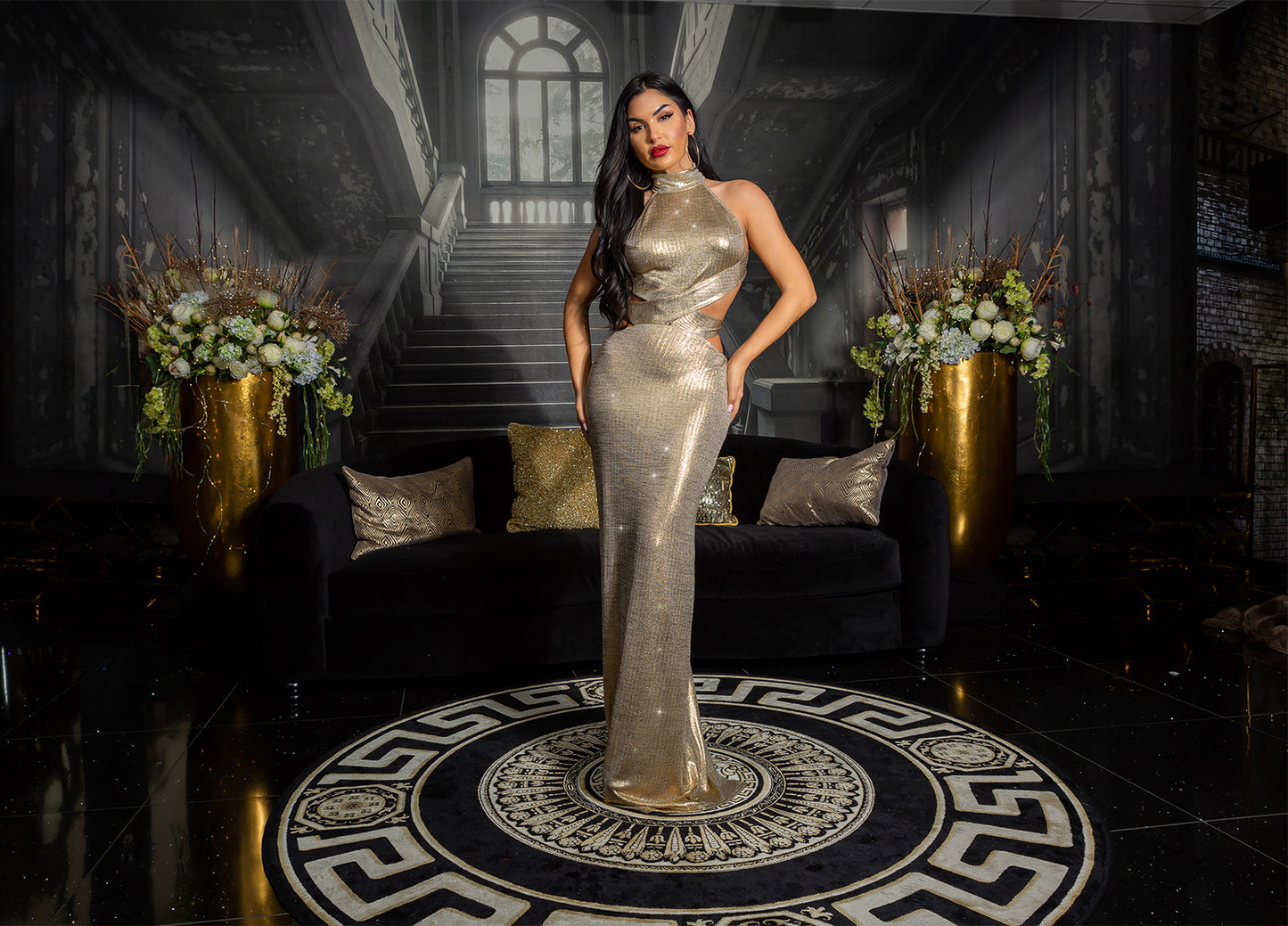 Seksowna sukienka bez pleców Maxidress GOLD