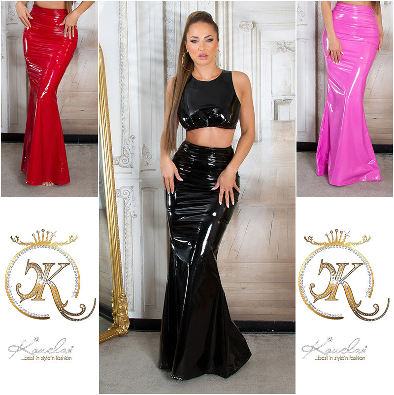 Soo Sexy! Latexlook Maxiskirt z rozcięciem XL